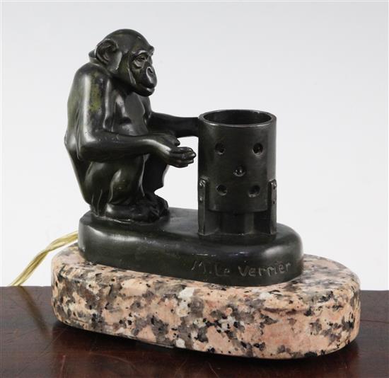 A Max Le Verrier monkey table lamp, 6.5in.